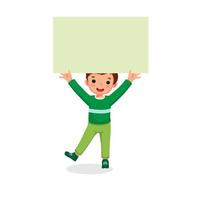 Happy little boy holding up blank poster or banner with copy space for text, messages, and ads vector