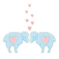 Two funny sheep in love on white for postcards, logos and web design. vector