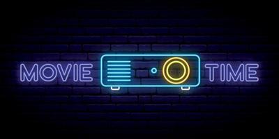 Neon cinema projector sign. vector