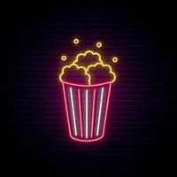 Neon Popcorn sign. vector