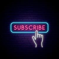 Neon Subscribe button. vector