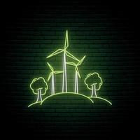 Wind turbines generating electricity in neon style.