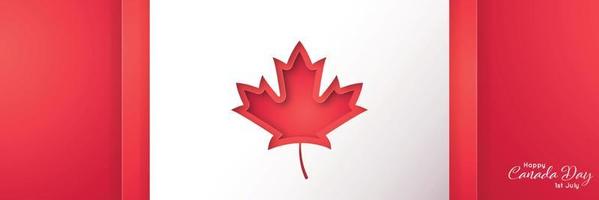 Happy Canada Day long horizontal banner in paper art style.