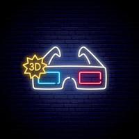 Neon 3D glasses sign. vector