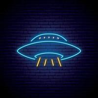 Neon UFO signboard. vector