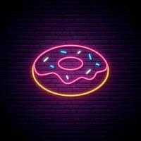 Delicious donut neon banner. vector