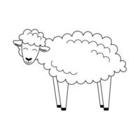 Cute contour doodle sheep. Farm animals and birds.Illustration for childrens coloring book. Vector isolated on white background