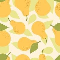 Vector seamless pattern with cute yellow pears. Autumn harvest, vegetarian, vitamins, fruits, fruit juice. Hand drawn flat illustration