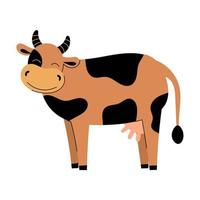 Cute brown cow. Cartoon farm animals. Simple vector flat