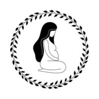 contorno vectorial hermosa mujer embarazada desnuda sentada con las piernas acurrucadas. maternidad, parto, preparación al parto, centro médico prenatal. ilustración de mano de garabato aislada sobre fondo blanco.