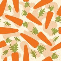 Vector seamless vegetables pattern with cute orange carrots with green leaves. Vegetarian, vitamins. Hand drawn flat illustration