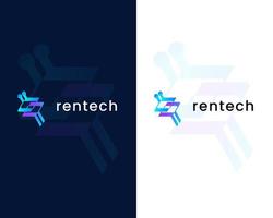 letter r with tech logo design template vector