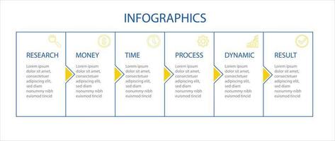 diseño infográfico vectorial con iconos. 6 opciones o 6 pasos. diagrama de proceso, diagrama de flujo, gráfico de información, infografías para concepto de negocio, banner de presentaciones, diseño de flujo de trabajo. vector