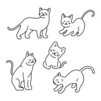 Draw vector illustration set outline of cute cat different pose.Doodle cartoon style.