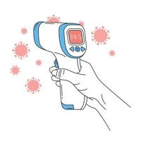 Termómetro infrarrojo digital sin contacto en la mano. termómetro médico que mide la temperatura corporal. vector