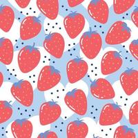 Sweet red strawberries pattern on blue background vector