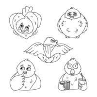 Set of characters bullfinchs. Coloring page vector