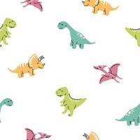 Vector color seamless repeating pattern with cute color dinosaurs.