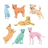 Set of cute colorful breed dogs. Outline geometric trendy style character design.