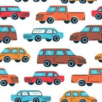 Seamless trendy pattern. A classic cars in retro color on white background. vector