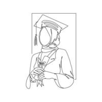 continuous single drawn one line graduate Muslim woman. Line art. doodle vector