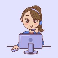 Customer service support girl vector illustration