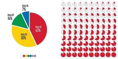 conjunto de gráfico circular en porcentaje de 1 a 100 vector