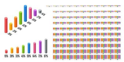 Set of cylinder percentage bar chart from 0 to 100 vector