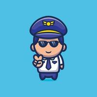 Cute pilot cartoon character premium vector