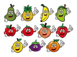 set of fruits mascot design vector