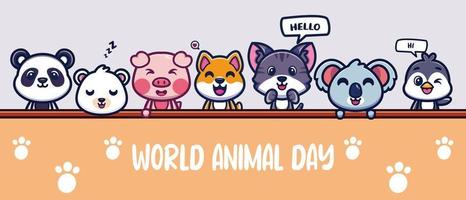 lindo animales celebración mundo animal día dibujos animados icono ilustración vector