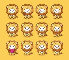 Set of costume lion with various expressions vector