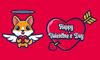Cute fox hugging a heart with happy valentine's day greetings