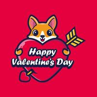 lindo zorro abrazando un corazón con saludos de feliz día de san valentín vector