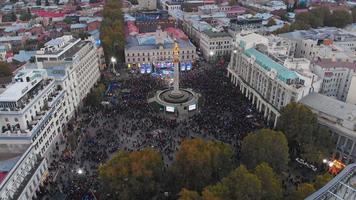 Tbilisi, Georgia, 28th october, 2021- Drone view crowds of people in liberty square on democratic party Georgian dream political agitation event