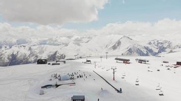 Aerial Gudauri ski resort panorama with mountains background in Georgia. Ski holidays in caucasus. video