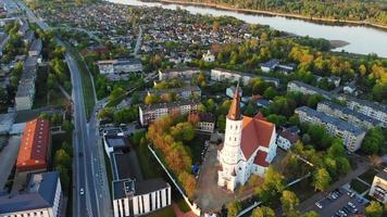 Aerial close up view Cathedral of Saints Peter and Paul, Siauliai, Lithuania. Roman catholic churches in Baltics. video