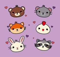 Kawaii head animal design vector