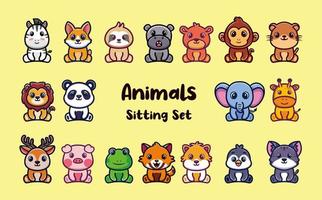 Set of animals sitting premium vector