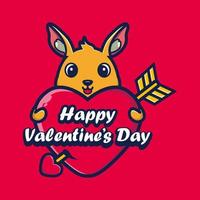 lindo canguro abrazando un corazón con saludos de feliz día de san valentín vector