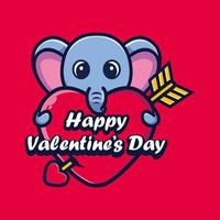 lindo elefante abrazando un corazón con saludos de feliz día de san valentín vector