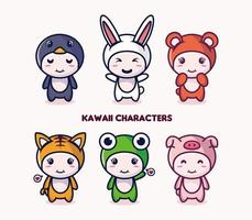 Cute kawaii animal collection cartoon premium vector