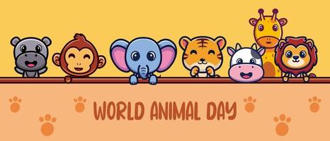 Cute animals celebration world animal day cartoon icon illustration vector