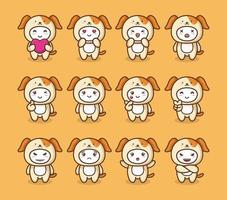 Set of costume dog with various expressions vector