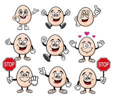 set of egg mascot character with various expressions vector