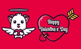 Cute goat hugging a heart with happy valentine's day greetings vector