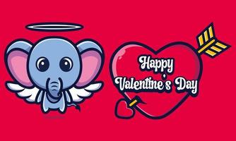 lindo elefante abrazando un corazón con saludos de feliz día de san valentín vector