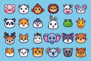 conjunto de colección de ilustración de icono de dibujos animados de cabeza de animal vector premium