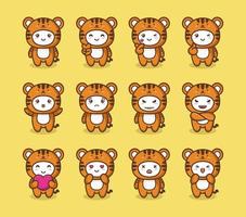 Set of costume tiger with various expressions vector