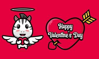 Cute zebra horse hugging a heart with happy valentine's day greetings vector